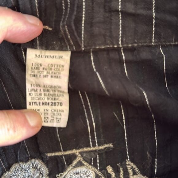 Murmur Black Silver Metallic Button Top Lace Up Floral Embroidery Whimsygoth L - Picture 4 of 7